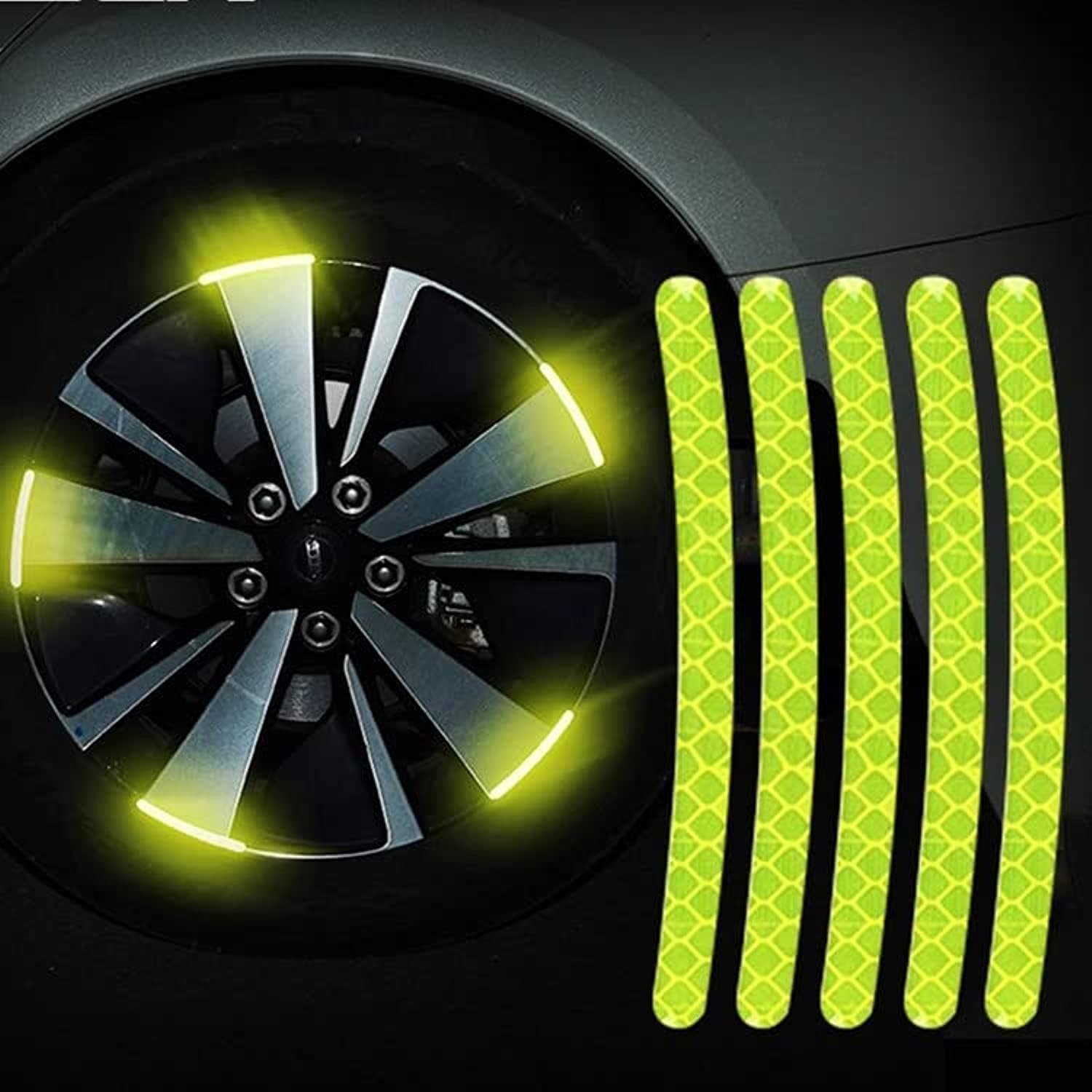 Premify 20 PCS Reflective Car Stickers, Wheel Rim Stripe Decal for Motorcycle Wheels Car Cycling Bike Bicycle Night Reflective Safety Decoration Stripe Universal Sticker (Green)