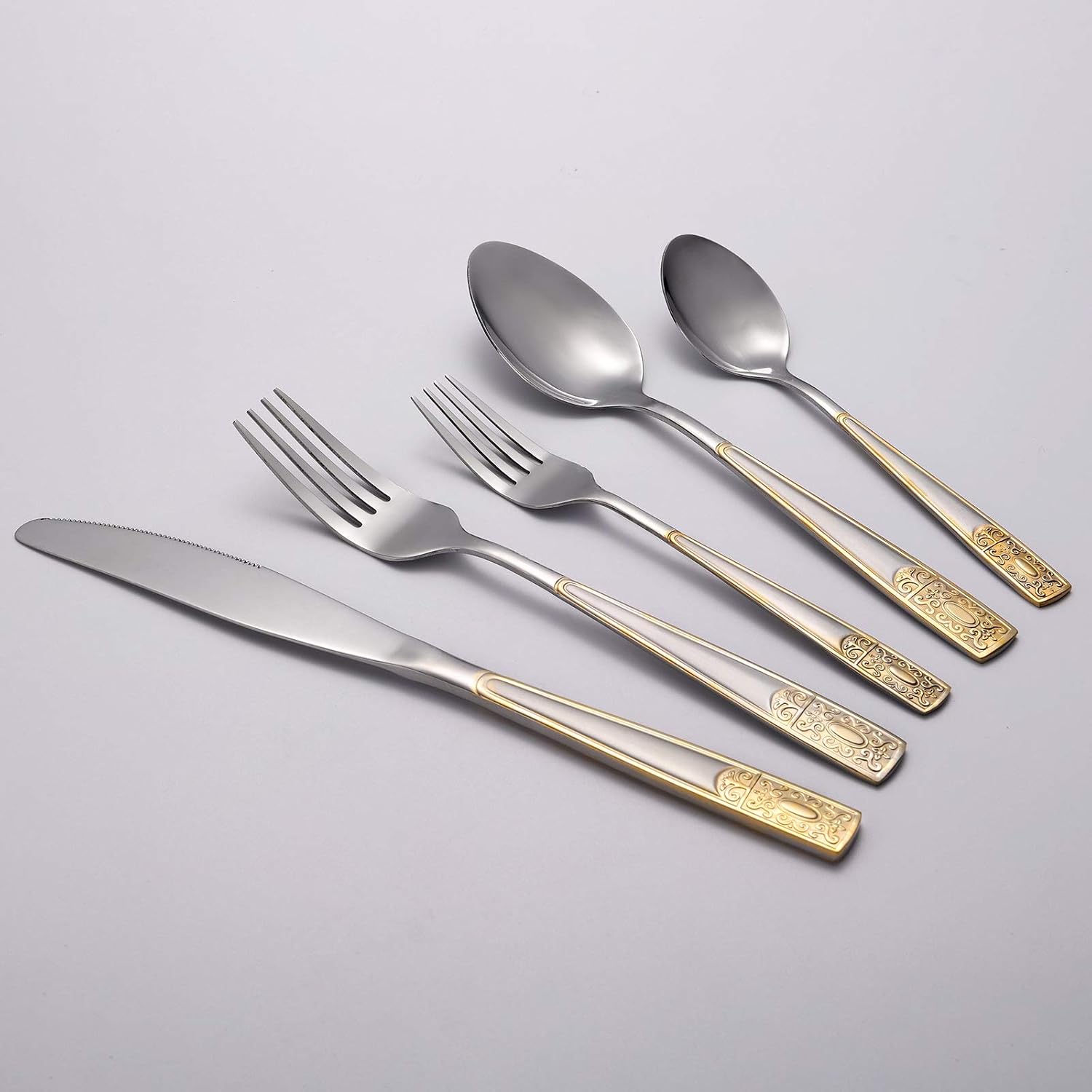 Tebery 40 Piece Stainless Steel Flatware Set Service for 8 People Knives, Tablespoons, Teaspoons, Forks, Dessert Forks, European Style
