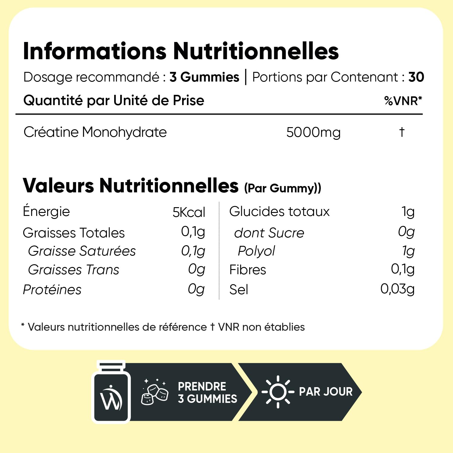 Creatine Gummies 5000mg Vegan sans Sucre - selon l'EFSA, la créatine augmente les performances physiques lors d'exercices successifs de courte durée et de haute intensité - Saveur Citron