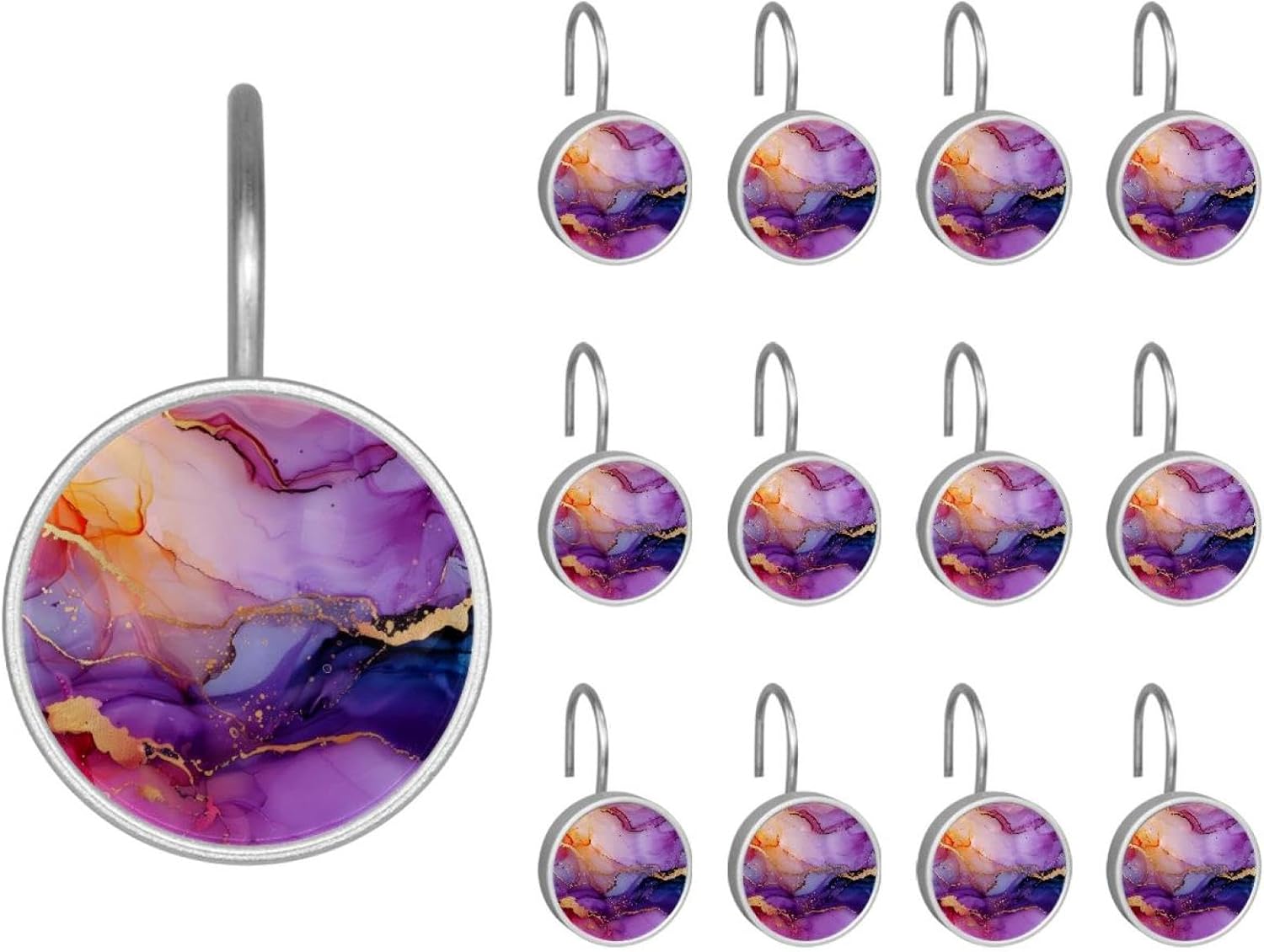 Set of 12 Shower Curtain Hooks, Shower Curtain Rings Crystal Glass Decorative Bathroom Hook, Marble
