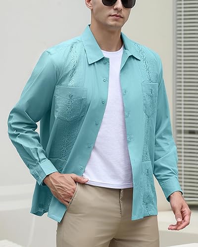 Miniatura 2 de Camisas para hombre Camisas Guayabera Camisas cubanas de manga larga Camisas mexicanas para hombre