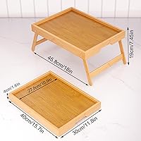 Fibogollo 2 Pack Natural Bamboo Bed Tray Tables with Folding Legs - Breakfast, Laptop, Serving Trays for Bed, Sofa & Picnic