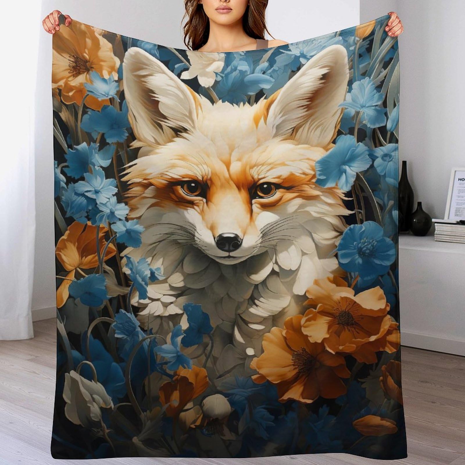 Couverture polaire renard pour rester bien au chaud et proteger le canape