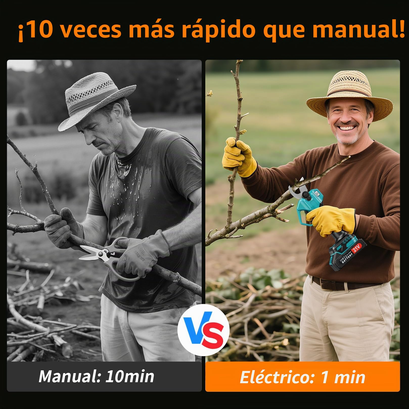 Tijeras de Podar Eléctricas con 2 Baterías 21V 2000mAh, Motor Sin Escobillas, Pantalla LCD y Acero SK5, Capacidad de Corte 30mm, Tijeras de Jardín Profesionales para Podar Ramas y Árboles