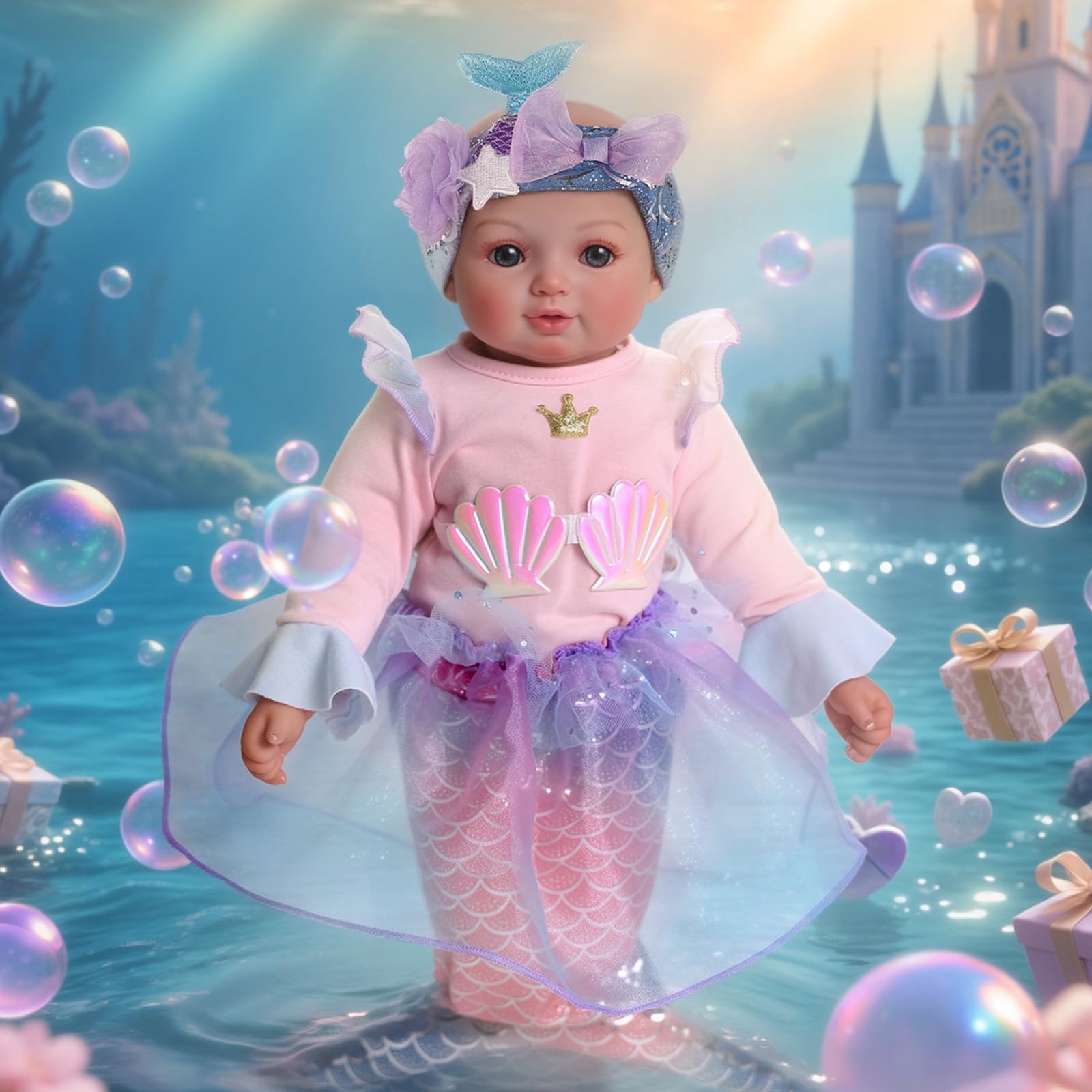 BABESIDE Mermaid Baby Dolls Girl - 15inch Mermaid Toys Realistic Soft Baby Doll Real Life with Sparkling Mermaid Tail & Princess Accessories, Mermaid Toys for Girls 3-10 Girls Gifts, Collection