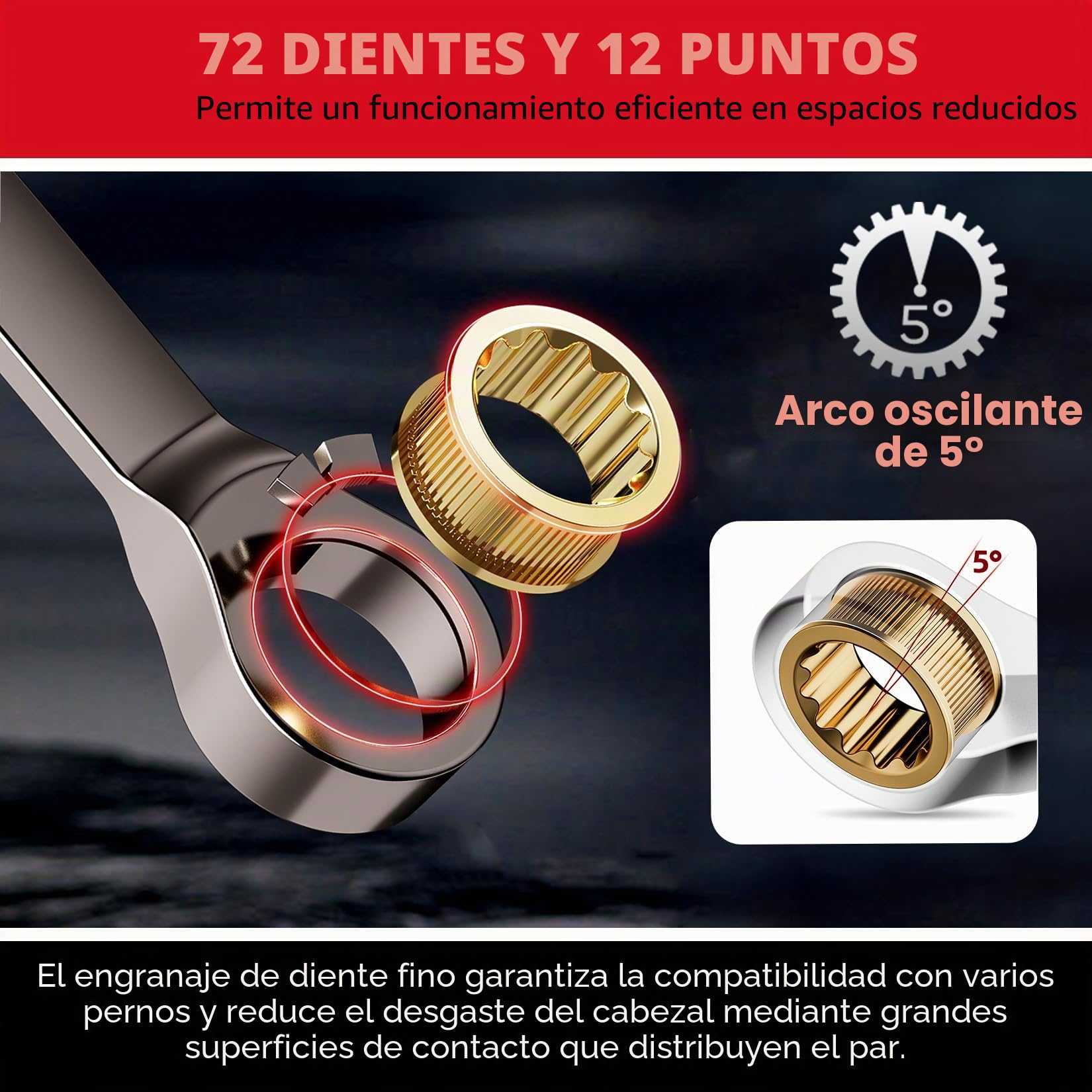 Shall Conjunto de llave de Ratcheting de cabeza flexible de 9 piezas, 72 dientes métricos 8-19mm, Cr-V construido, Chapado Níquel con bolsa de organización