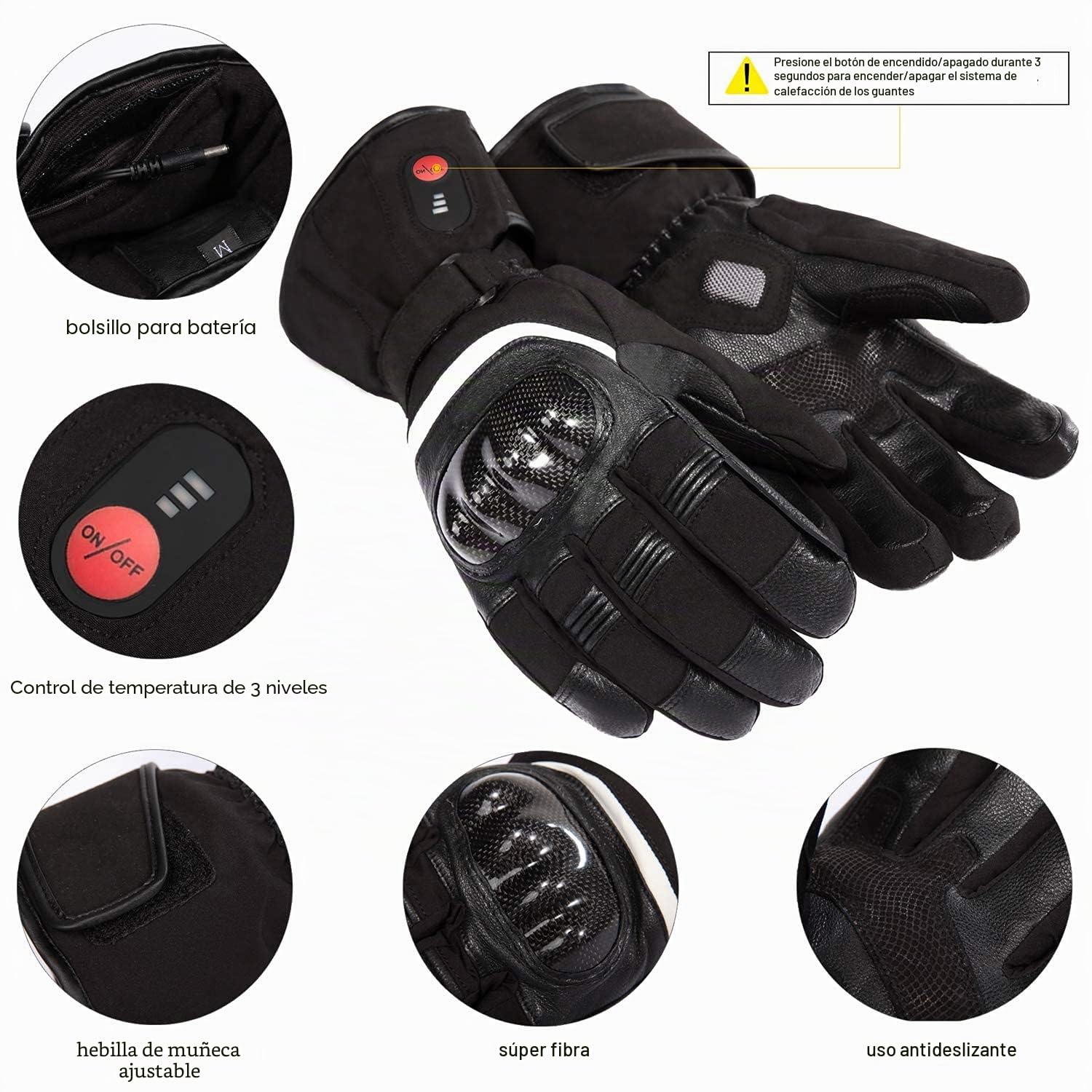 Guantes Calefactables Moto, SAVIOR HEAT Guantes Calefactables para Hombre Mujer, 7.4V Guantes con Calefacción Impermeables Batería Recargables Pantalla Táctil