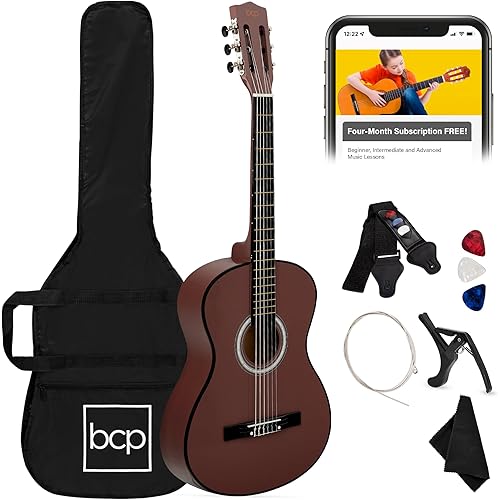 Best Choice Products 38in Beginner All Wood Acoustic Guitar Starter Kit w/Gig Bag, 6 Picks, Nylon Strings, Strap w/Pick Holder - Dark Brown
