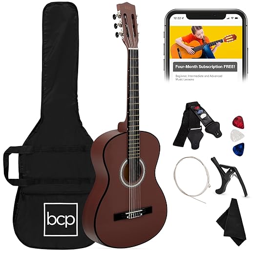 Best Choice Products 38in Beginner All Wood Acoustic Guitar Starter Kit w/Gig Bag, 6 Picks, Nylon Strings, Strap w/Pick Holder - Dark Brown