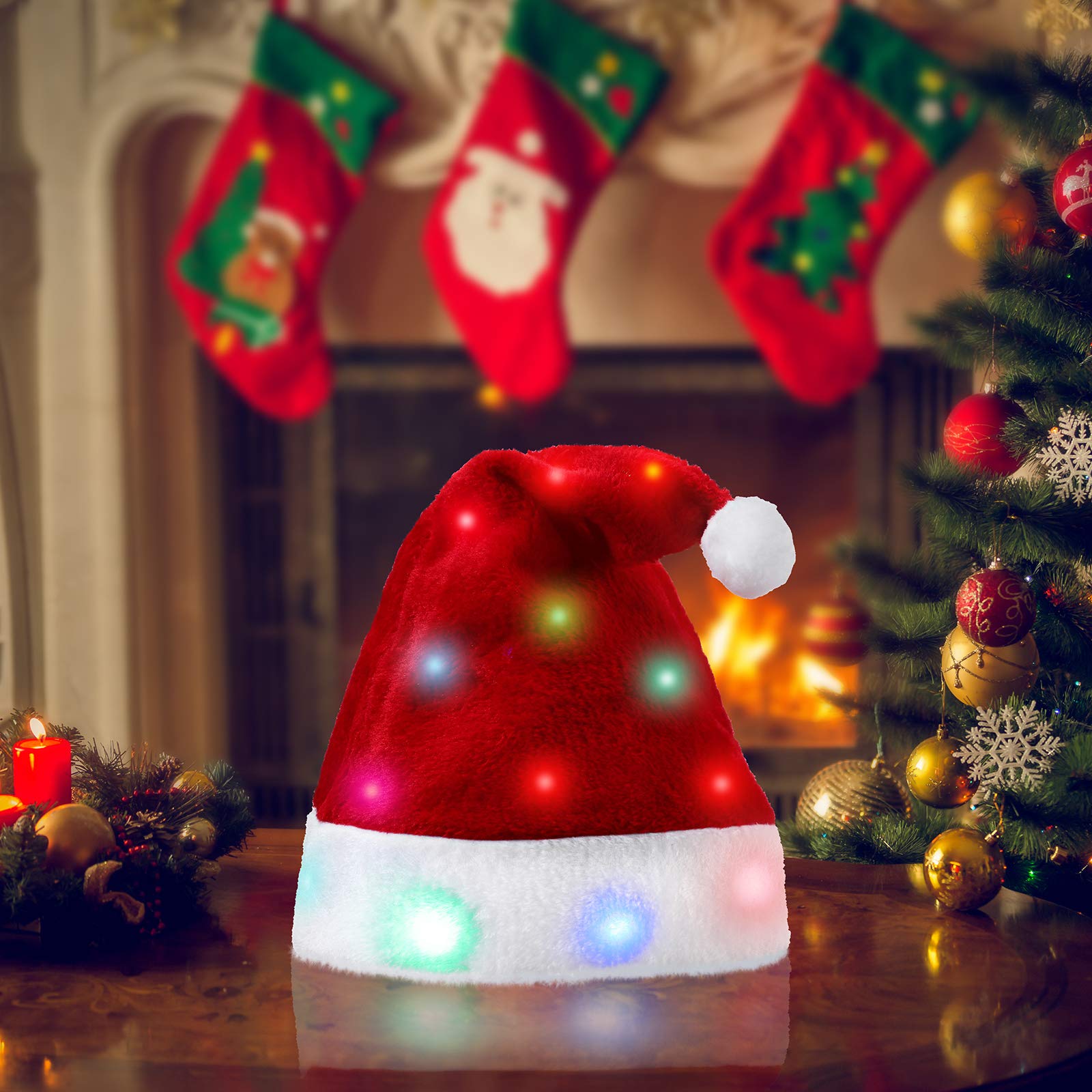 Gorro De Navidad Con Luces LED - Tamaño Adulto, Felpa Suave, Ideal Para Fiestas Y Decoración