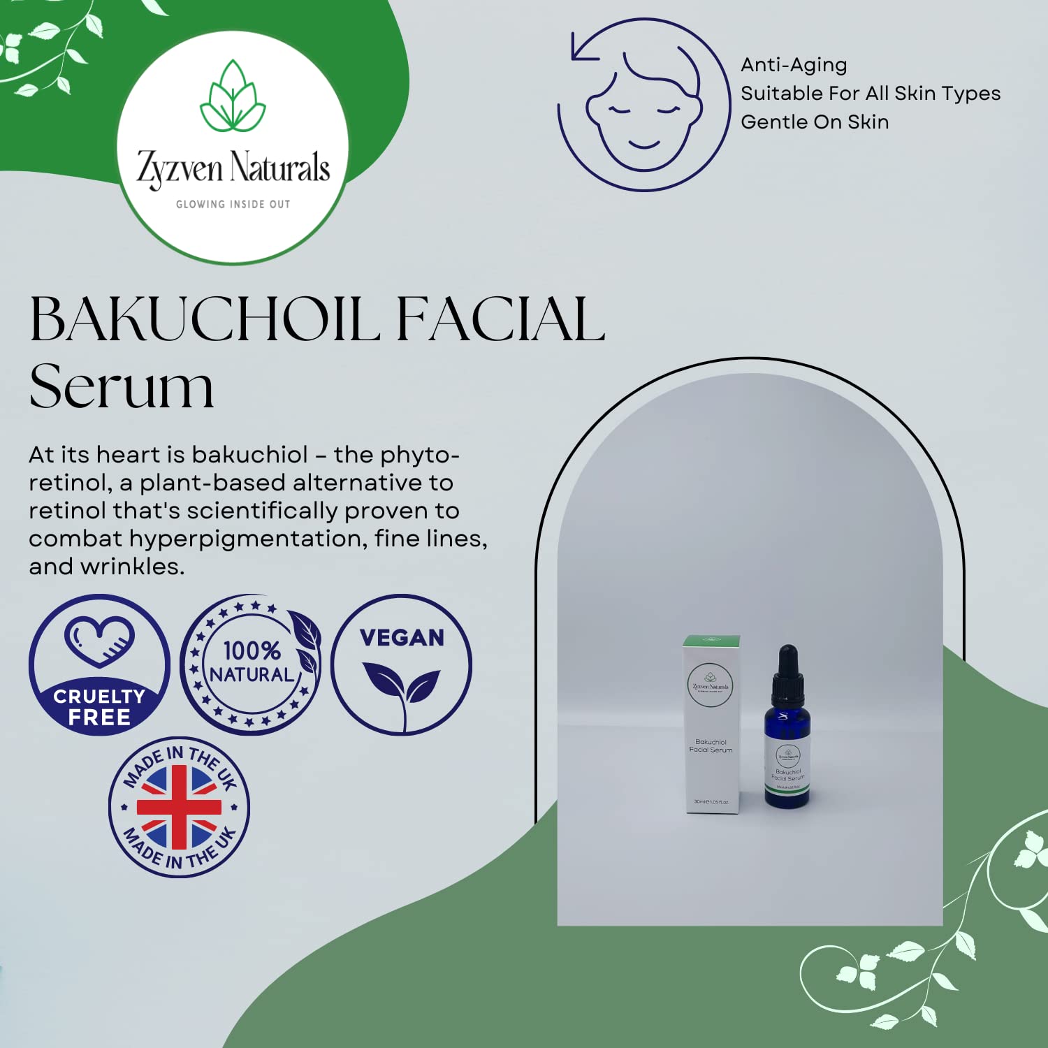 Bakuchiol Facial Serum 30ml 1.05fl.oz Anti Aging, Wrinkles, Fine Lines & Dark Spots Reduction Serum - Image 5