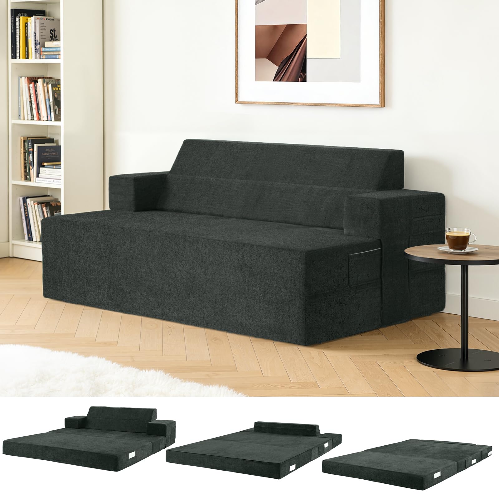 Fantico 4-in-1 Schlafsofa 150 x 200 cm – Schlafsessel mit Be
