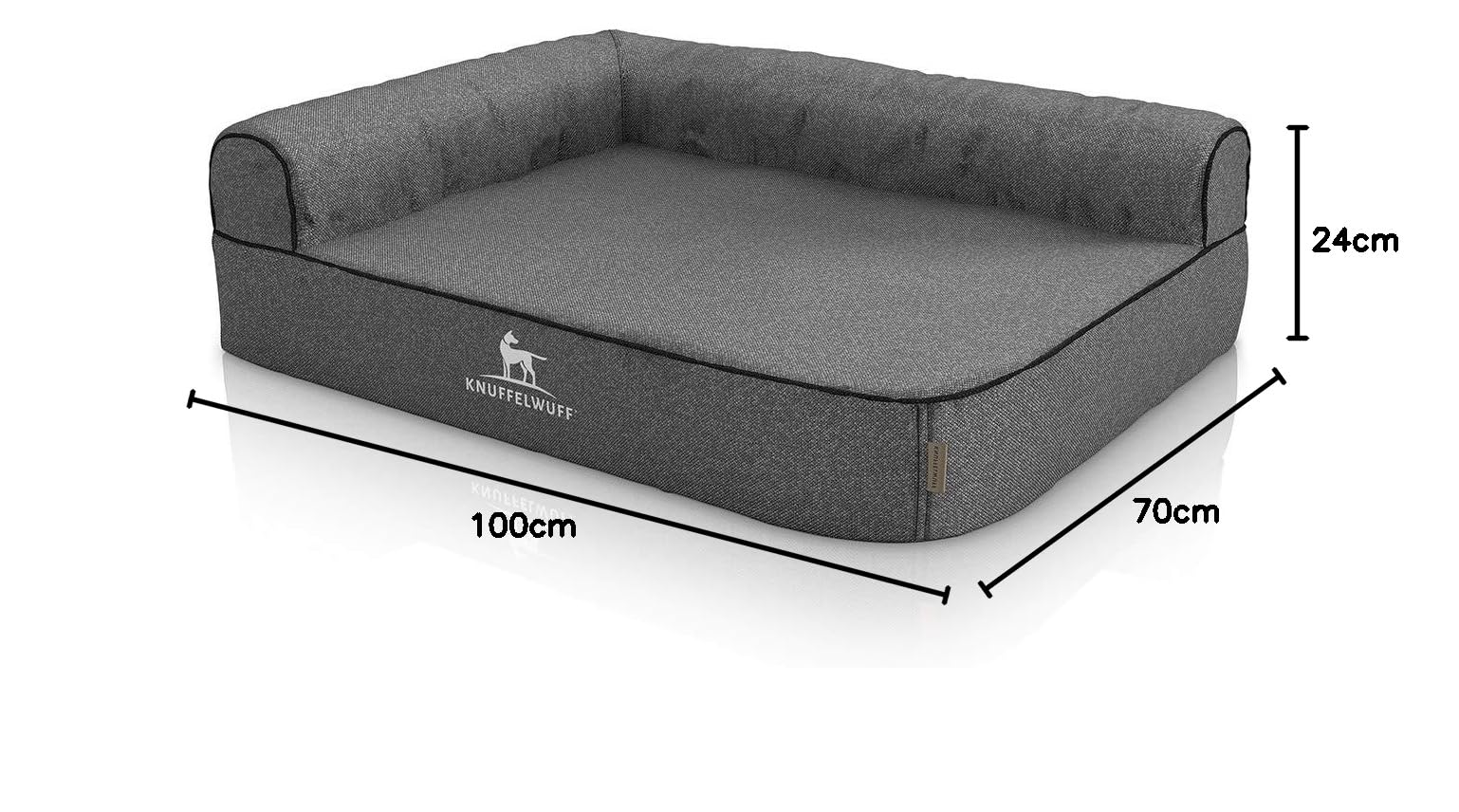Knuffelwuff Ortopedyczne legowisko dla psa Marlie legowisko dla psa, sofa dla psa, poduszka dla psa, koszyki dla psa, ortopedyczne, możliwość prania, XL 100 x 70 cm, szare oparcie lewe