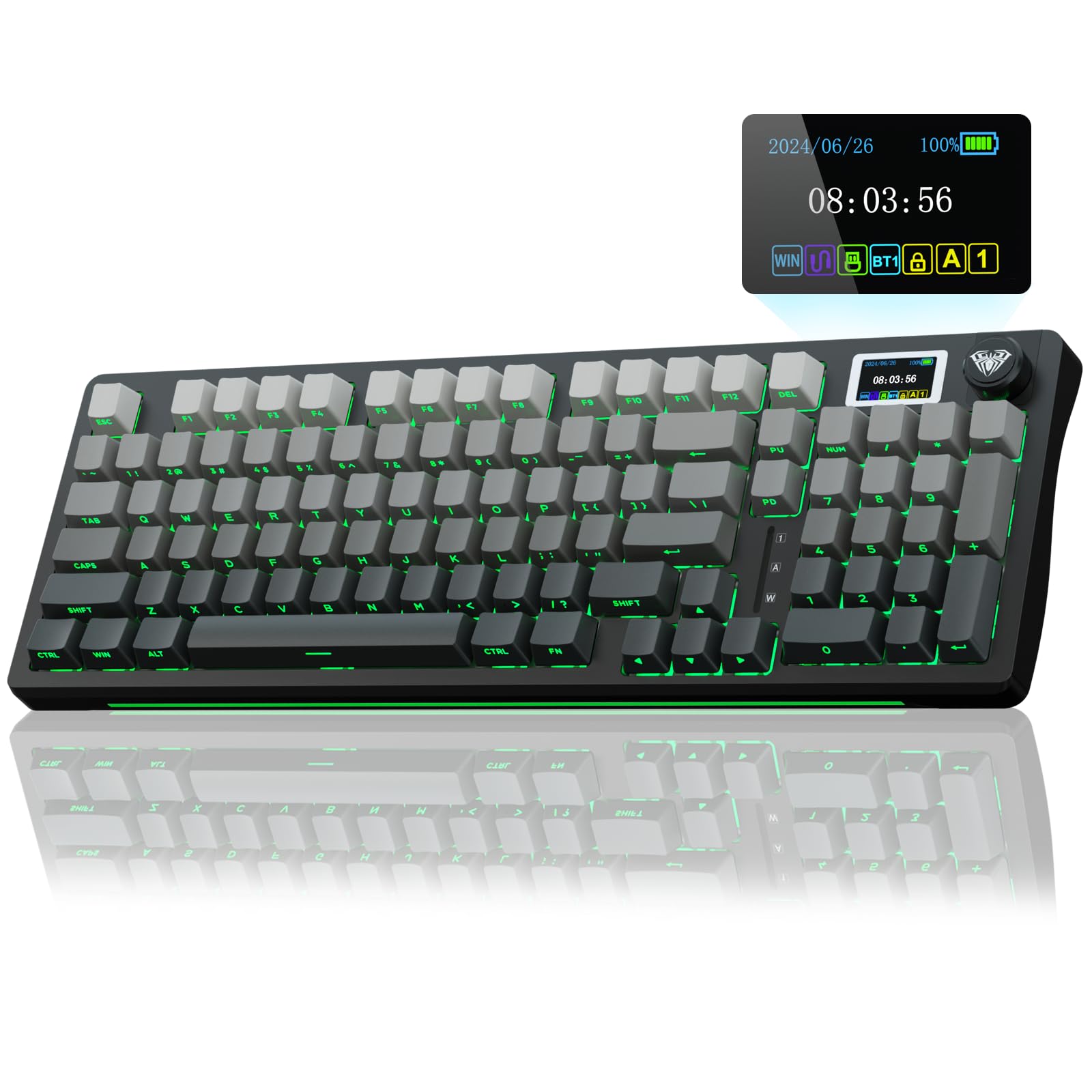 AULA S98 Pro Wireless Mechanical Keyboard with Knob and Sreen, Gasket Hot Swappable Custom Keyboard(Gradient Black)