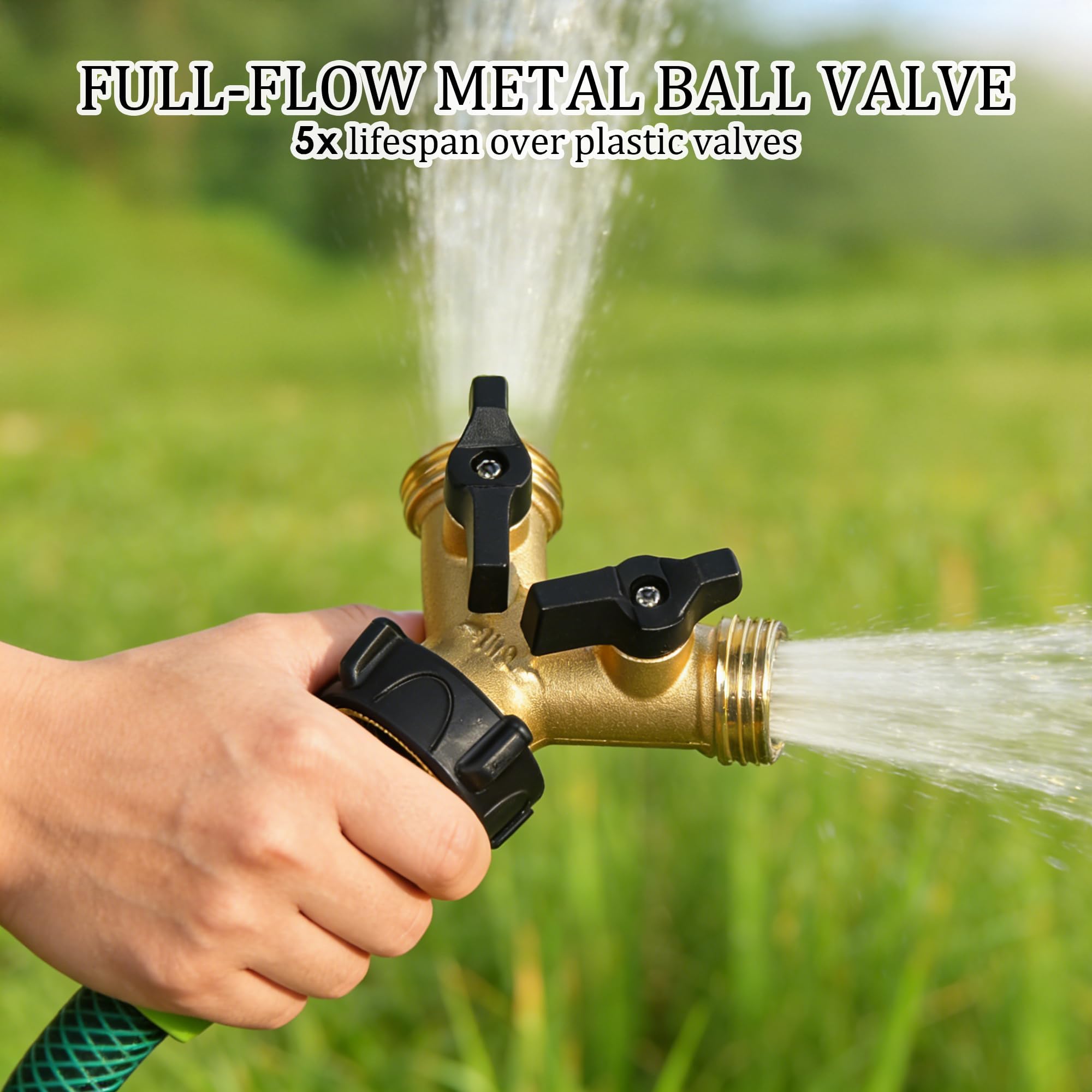 Brass Garden Hose Splitter - 2 Way Connector -7