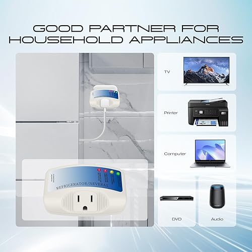 Miniatura 6 de Protector contra sobretensiones para refrigerador, para electrodomésticos, toma de corriente única, protección contra sobretensiones de voltaje,