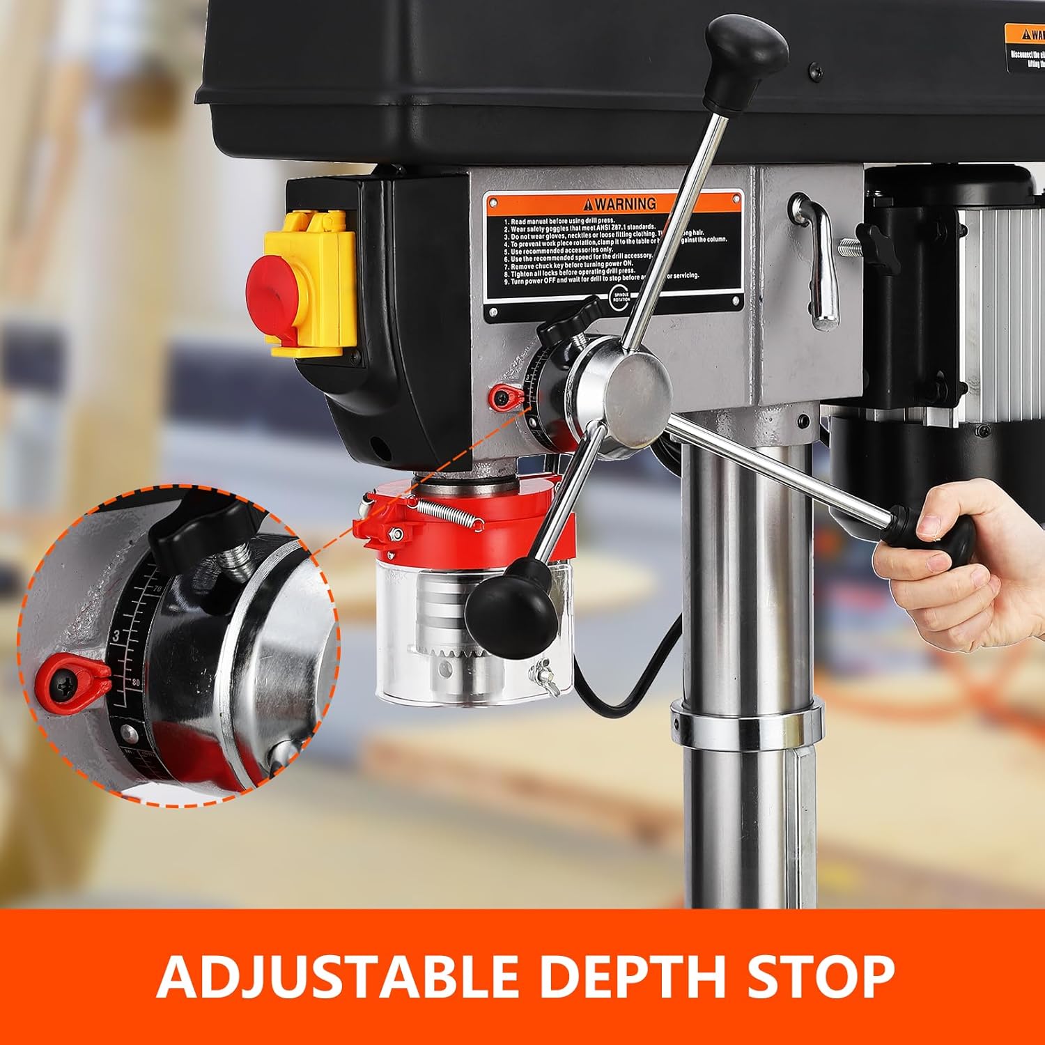 Garvee 13 in Floor Drill Press, 7.5 Amp 120V Pure Copper Motor, 288-3084 RPM Variable Speed Cast Iron Bench Drill Press, 0-45° Tilting Worktable, Tabletop Drilling Machine for Wood Metal