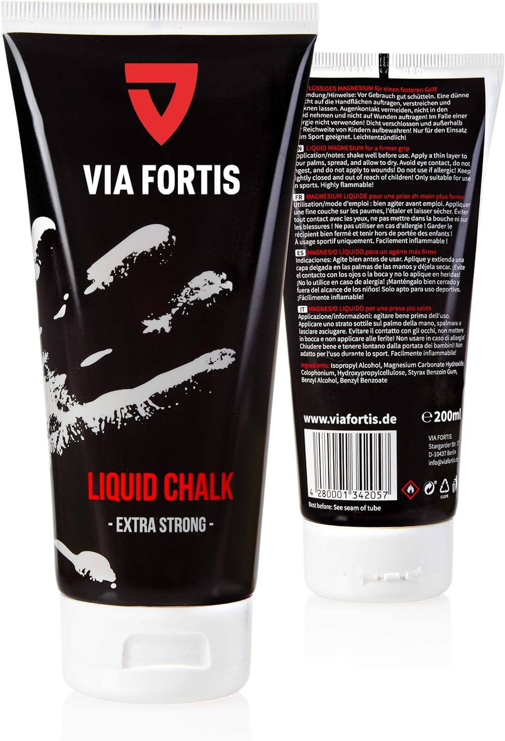 VIA FORTIS - Liquid Chalk, Magnésie Liquide pour Une Adhérence Maximale Pendant Le Sport - Séchage Rapide, Rendement Extrême et Longue Durée - pour l'escalade de Bloc, l'escalade