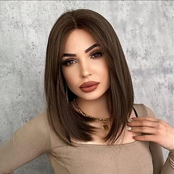 Chocolate Brown Bob Wigs for White Women Silky Straight Lace Front Wigs Soft Side Part Real Natural Hairline Glueless Synthetic Heat Resistant Fiber Hair Brown Short Bob Wig Cosplay Daily Wig 14Inch