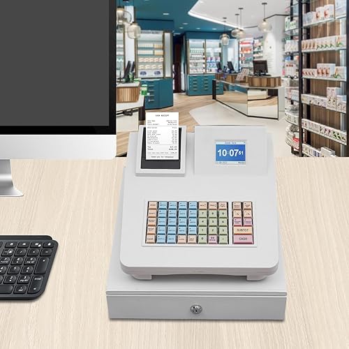 Miniatura 2 de Caja registradora electrónica de 48 llaves con cajón, 8 pantallas LED digitales, sistema electrónico de posición de posición con impresora térmica,