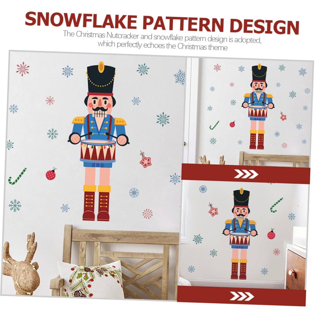 Alipis Lot De 4 Autocollants Décoratifs En Pvc Motif Flocon De Neige Et Casse-noisette Pour Fenêtre Décoration De Noël