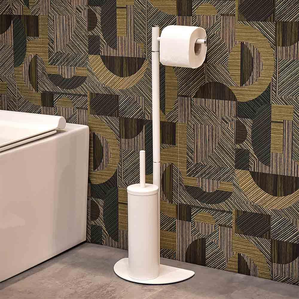 Piantana Bagno salvaspazio in acciaio, disponibili in 2 colorazioni, base ergonomica salvaspazio (Bianco, Portascopino)
