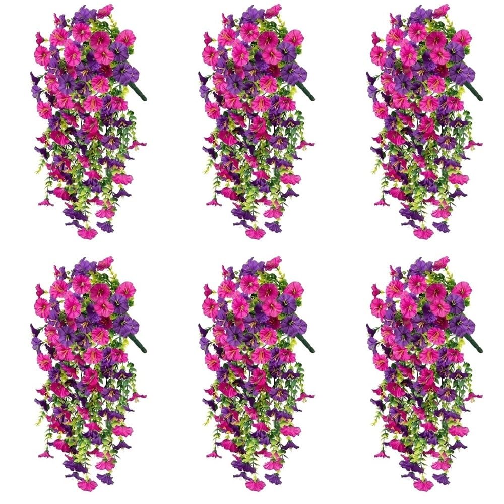 CBFGGOEUDFBS 6PCS UV Resistant Hanging Artificial Morning Glory Vine, Artificials Hangings Flowers for Outdoor