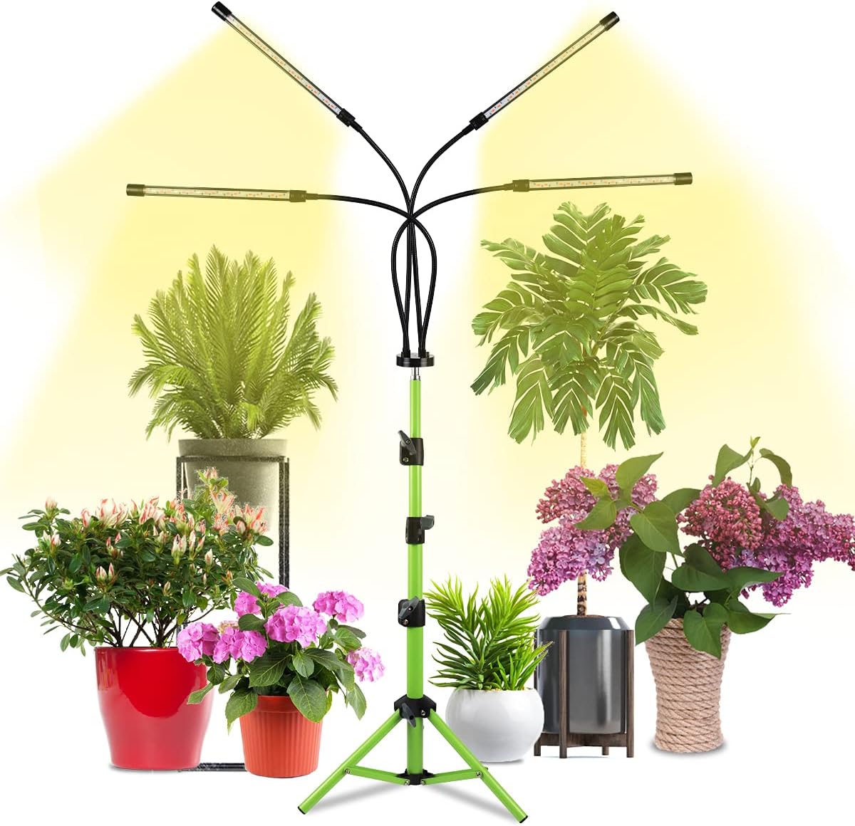 Grow Light with Stand, 80 LED 3500K Four-Head Full Spectrum Floor Plant Growing Lamp for Indoor Plants, Tripod Stand Adjustable 15-47In, 5-Level Dimmable & Auto On/Off Timer 4/8/12H