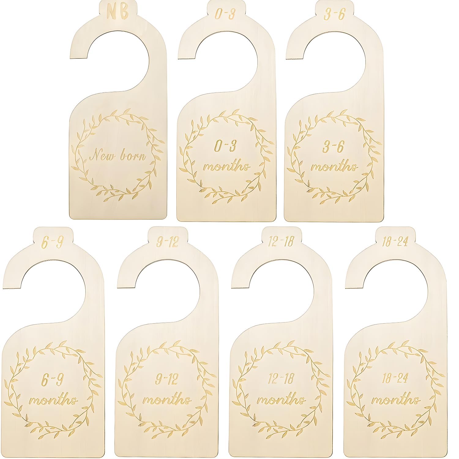 Aputue Wood Baby Closet Dividers, Set of 7 Adorable Wooden Baby Closet Dividers, Baby Clothes Size Hanger Organizer for Clothes Organizer, From Newborn to 24 Months for Home Baby Clothes Nursery Decor