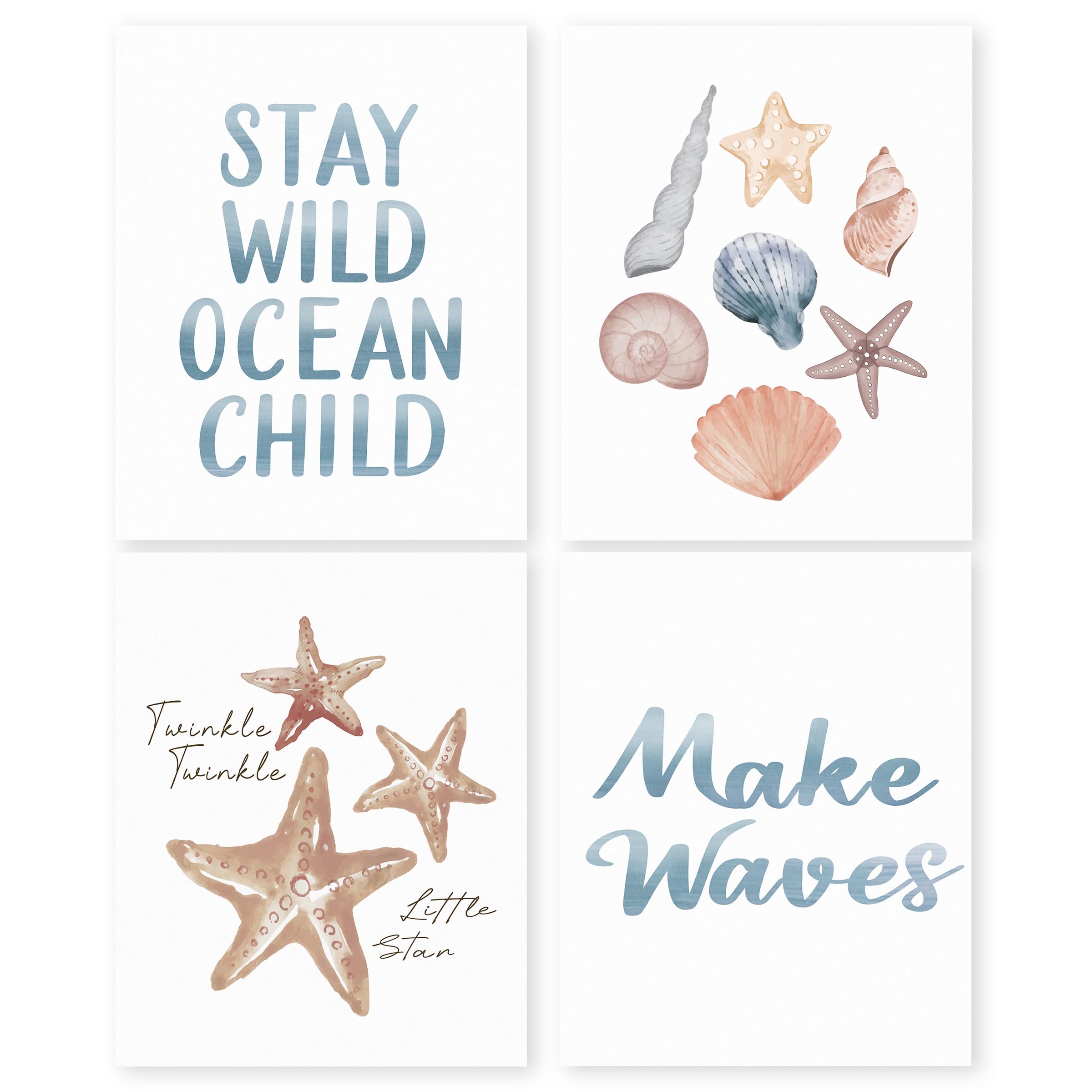 Amazon.com: HRQKO Ocean Starfish Shell Wall Art Poster Prints Set of 4 ...