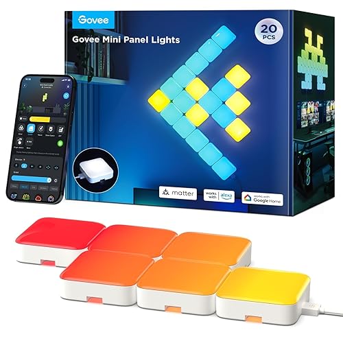 Govee Mini Panel Lights, RGBIC Wall Lights, Smart LED Wall Panels, Works with Matter, Alexa, Google Assistant, Sync with Music, DIY Gaming Light for Home Decor, Office, Bedroom, 20 Pcs - 20 Pcs