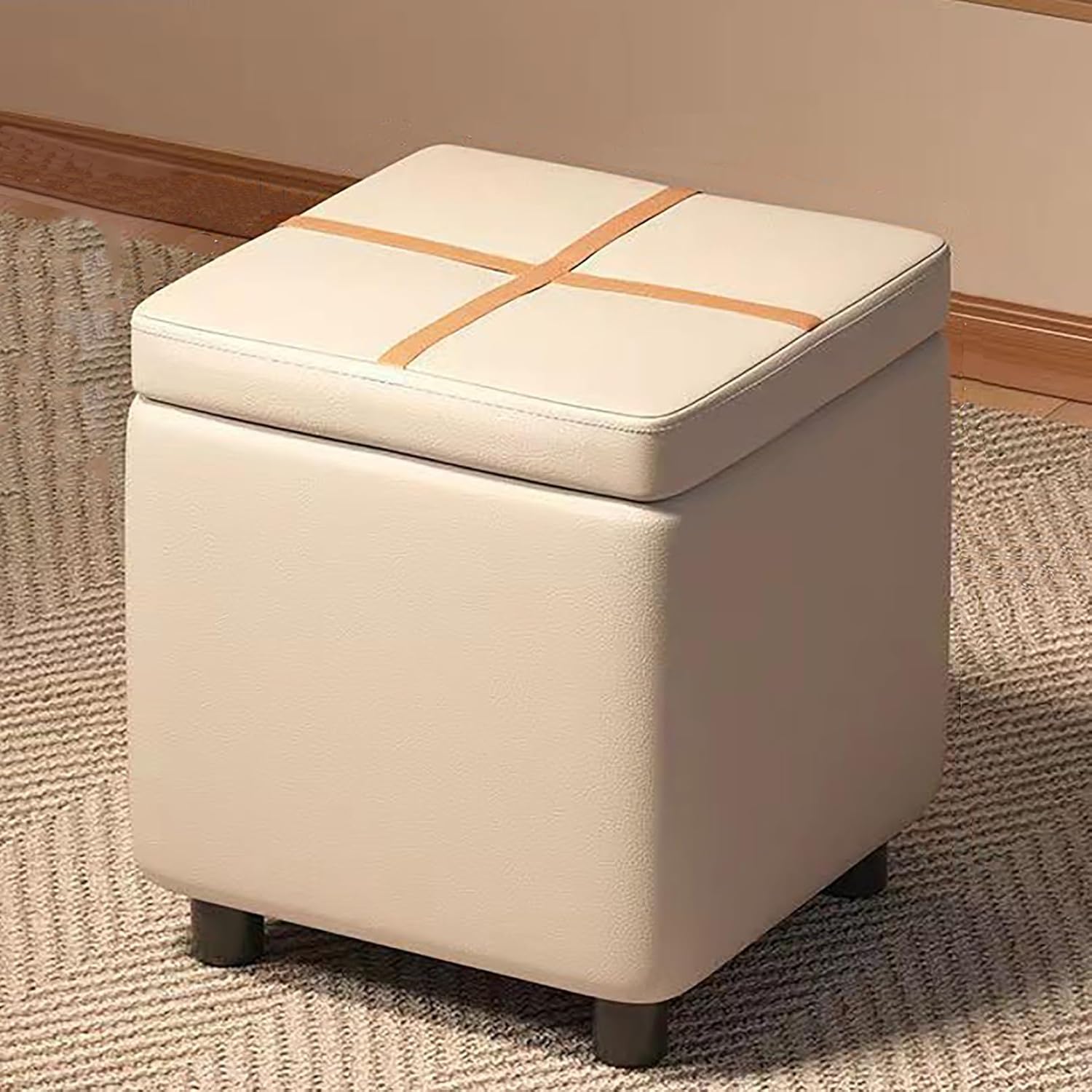 White Shoe Storage Bench with Padded Seat, Upholstered Entryway, Stylish Storage Pouf for Living Room, Bedroom, and Hallway nization