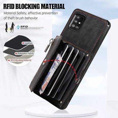 Miniatura 4 de Funda para teléfono Samsung Galaxy A71 5G con protector de pantalla de vidrio templado y correa cruzada para la muñeca, cordón para tarjeta