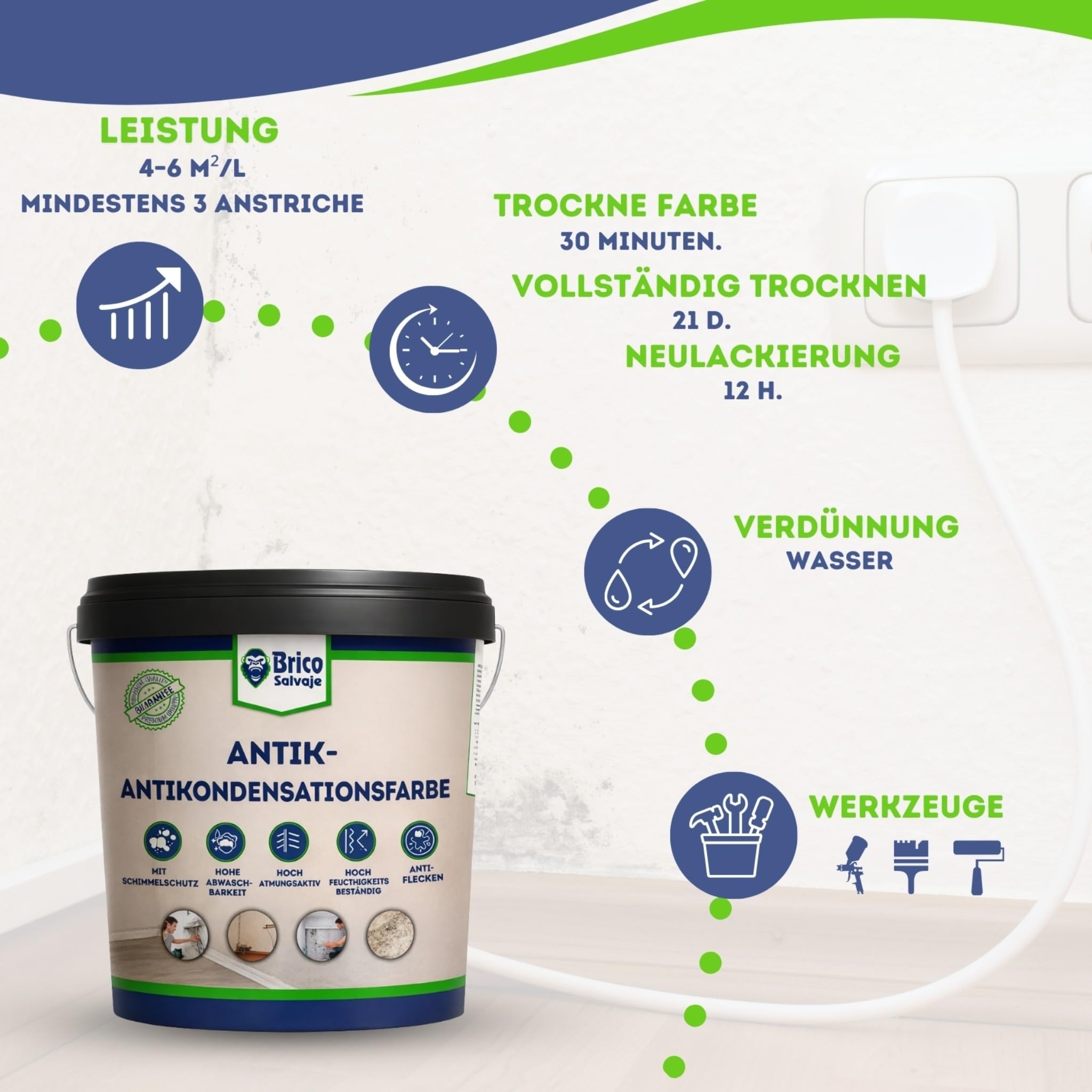 Anti-Kondenswasser Thermo-Isolierfarbe für Innen & Außen | Wand- & Deckenfarbe | Wärmedämmend, feuchtigkeitsreduzierend | Firmament | 4 l