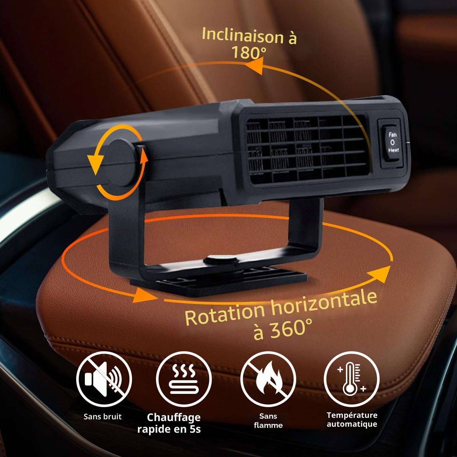 Chauffage de Voiture, Chauffage de Voiture Portable 12V, Chauffage Rapide au Bois avec Allume-Cigare, Chauffage de Voiture pour l'hiver, désembueur pour Pare-Brise de Voiture, adapté à la Voiture