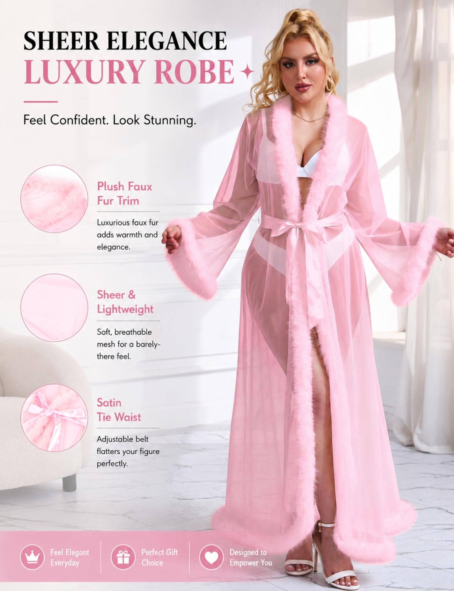 comeondear Kimono Damen Lang Durchsichtig Sexy Morgenmantel Tüll Robe