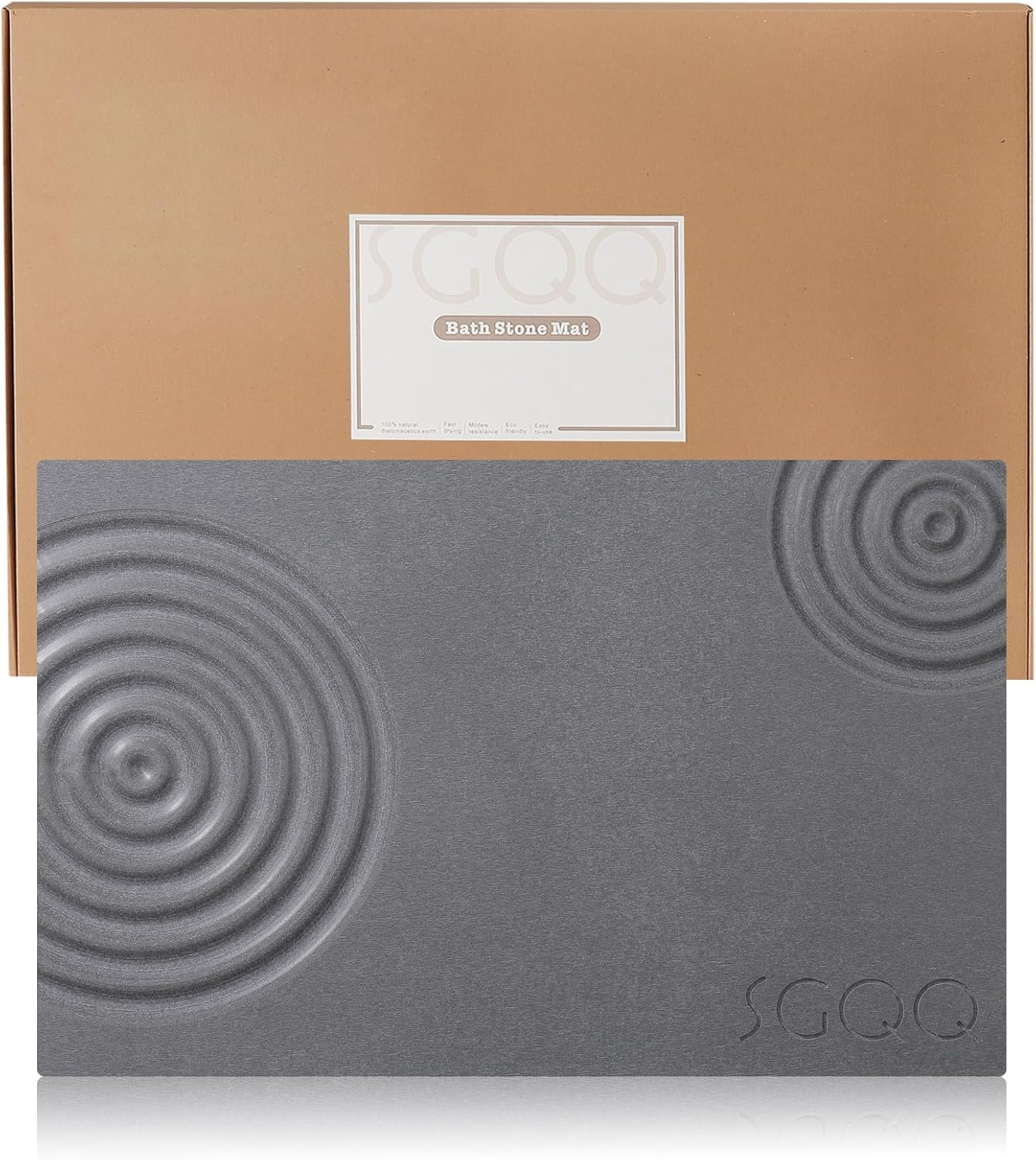 Stone Bath Mat - Quick Drying Diatomaceous Earth Bath Stone Mat for Bathroom - Super Absorption,Easy to Clean, Non-Slip(23.6'*15.3') Deep Grey