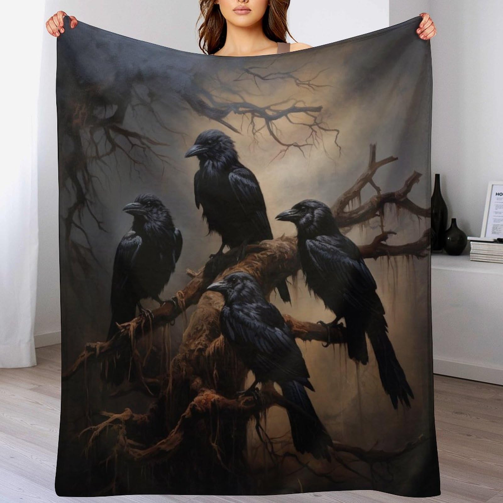 Couverture polaire corbeau pour le canapé et voyage en plein air