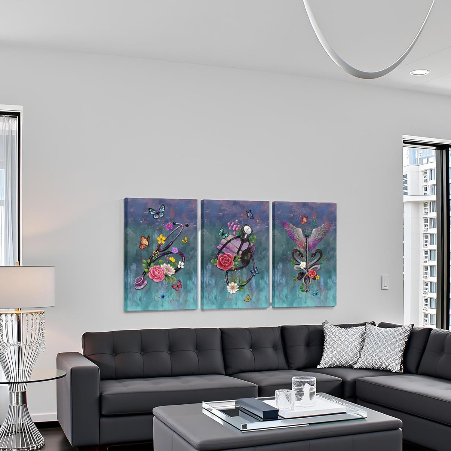 Conipit Medical Paintings Canvas Wall Art Stethoscope Canvas Picture Snake Wing Floral Butterflies Artwork for Hospital Clinic Wall Decor Gallery Wrapped Ready to Hang 16"x24"x3pcs - Image 6
