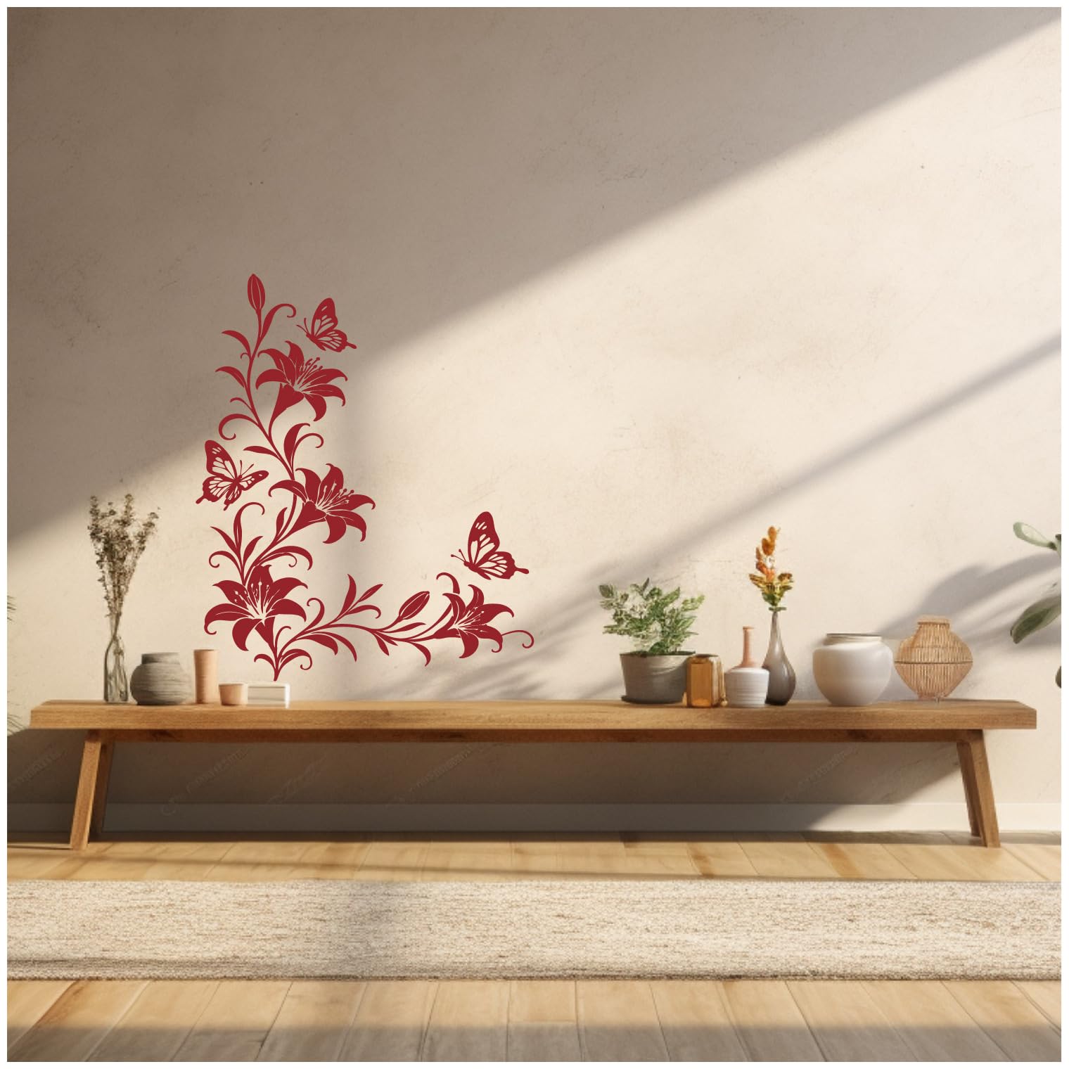Samunshi® Wandtattoo Lilien Blumenranken Ecke mit Schmetterlingen Elegante Blumen Wanddekoration Florales Wandmotiv für Wohnzimmer, Schlafzimmer, Flur und Küche braun 89 x 120cm