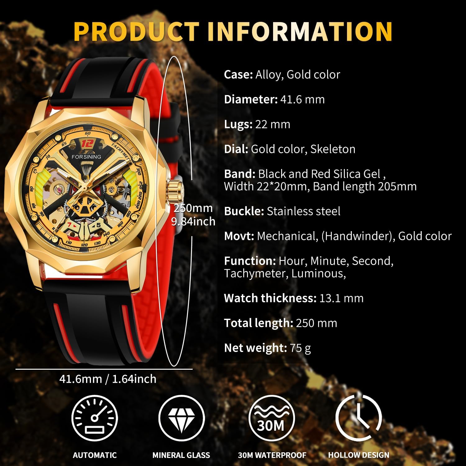 Gute Mens Watches, Mechanical Skeleton Watches for Men with Luxury Big Face Waterproof 3D Mens Wristwatch Analog Dress Stainless Steel Man Watch