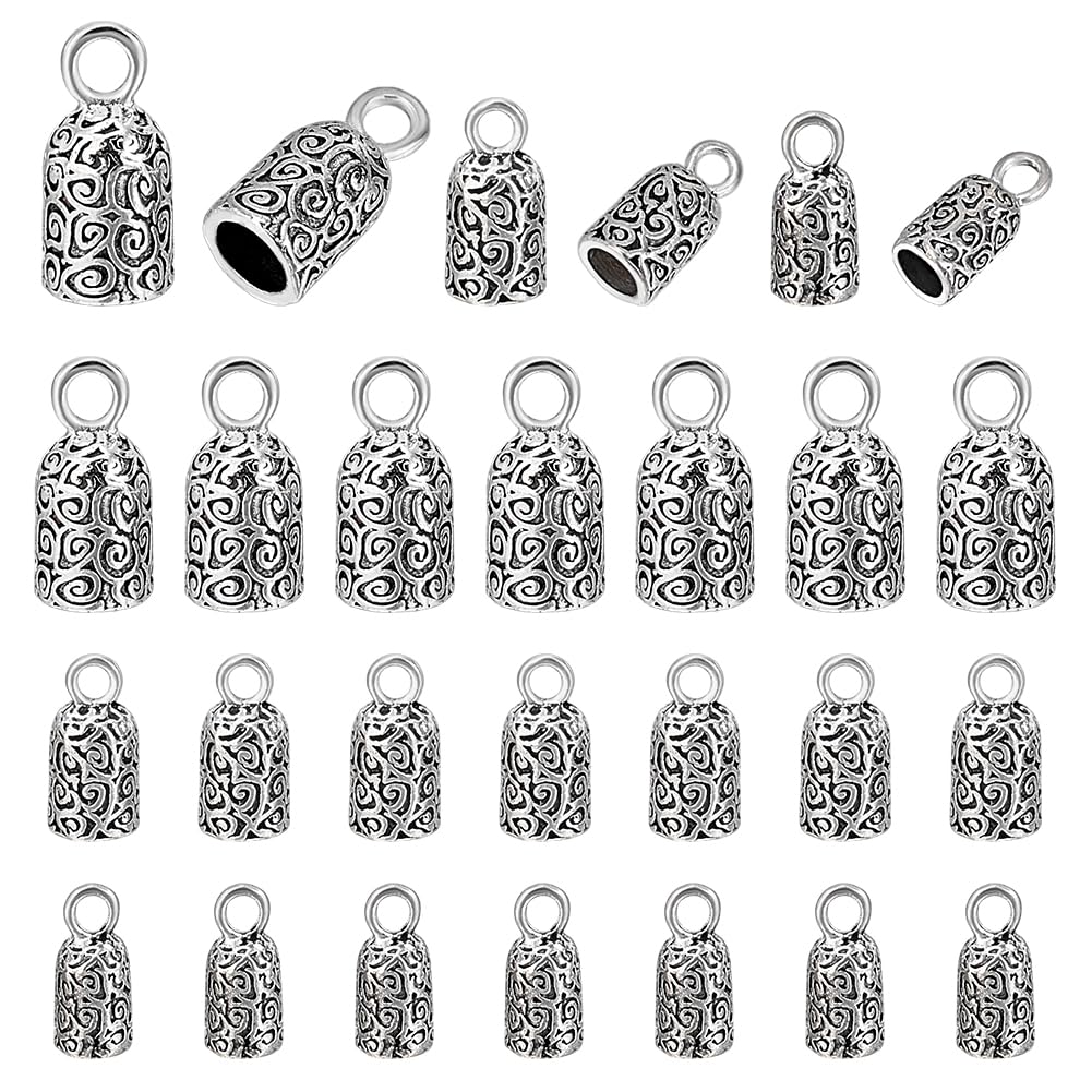 PH PandaHall 60pcs 3 Sizes Cord End Caps Rope End Caps Tassel Caps Jewelry End Caps Connectors with Loop for Jewelry Making Tibetan Style Bead Cap Bracelet Kit Kumihimo, Fit 3/4/5mm Cord