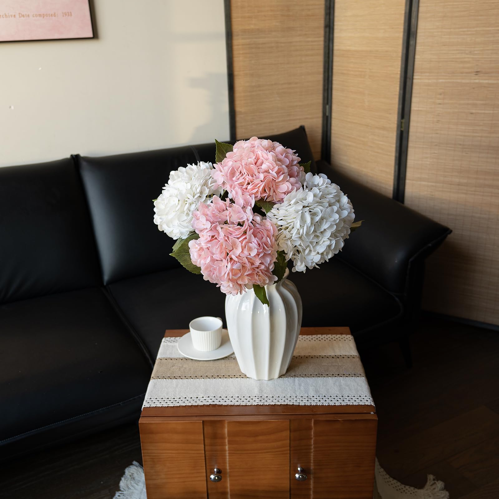 DUYONE 4Pcs 56 cm lebensechte künstliche Hortensie, 2 Rosa,2 Weiß Große Echte Touch Blumen Künstliche Blumen Trockene Blumen Hochzeit Weihnachten Büro Familie Party Wohnzimmer Tisch Deco