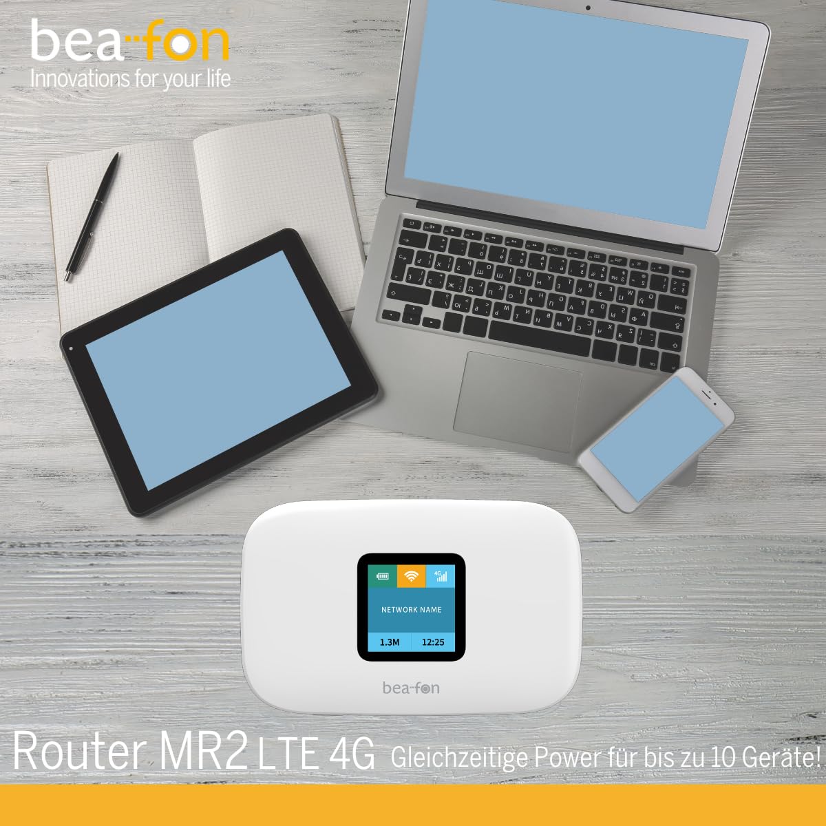 beafon, MR2, router, 4G LTE, mobilny Internet, CAT 4, szyfrowanie WPA3, bezpieczne WiFi, kolorowy wyświetlacz, 3,65 cm (3,65 cm) przycisk WPS,
