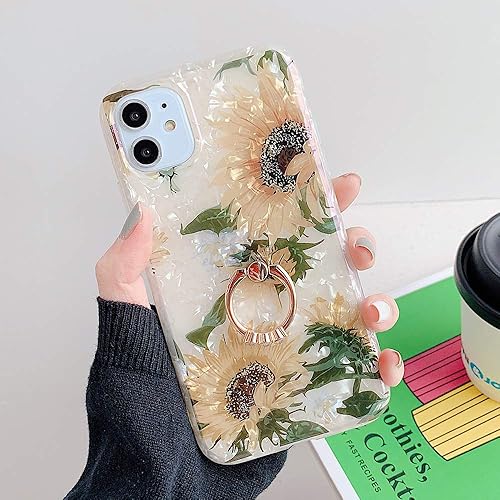 Miniatura 2 de Qokey - Funda compatible para iPhone XR, hermoso diseño de flores, para mujer y niña, con anillo giratorio de 360 grados, TPU suave, a prueba de