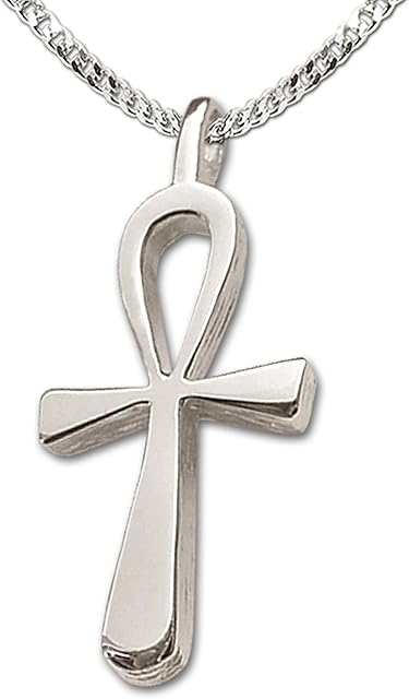Clever Jewellery Set Small Silver Pendant Small Egyptian Cross 18 mm Ankh Plain Shiny with Curb Chain 45 cm Sterling Silver 925