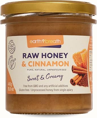 Earthbreath Honey with Cinnamon 440g - Raw, Pure, Healthy Natural Sweetener for Cooking, Tea, Coffee, Milk, Drinks - Free from Any Artificial Additives
