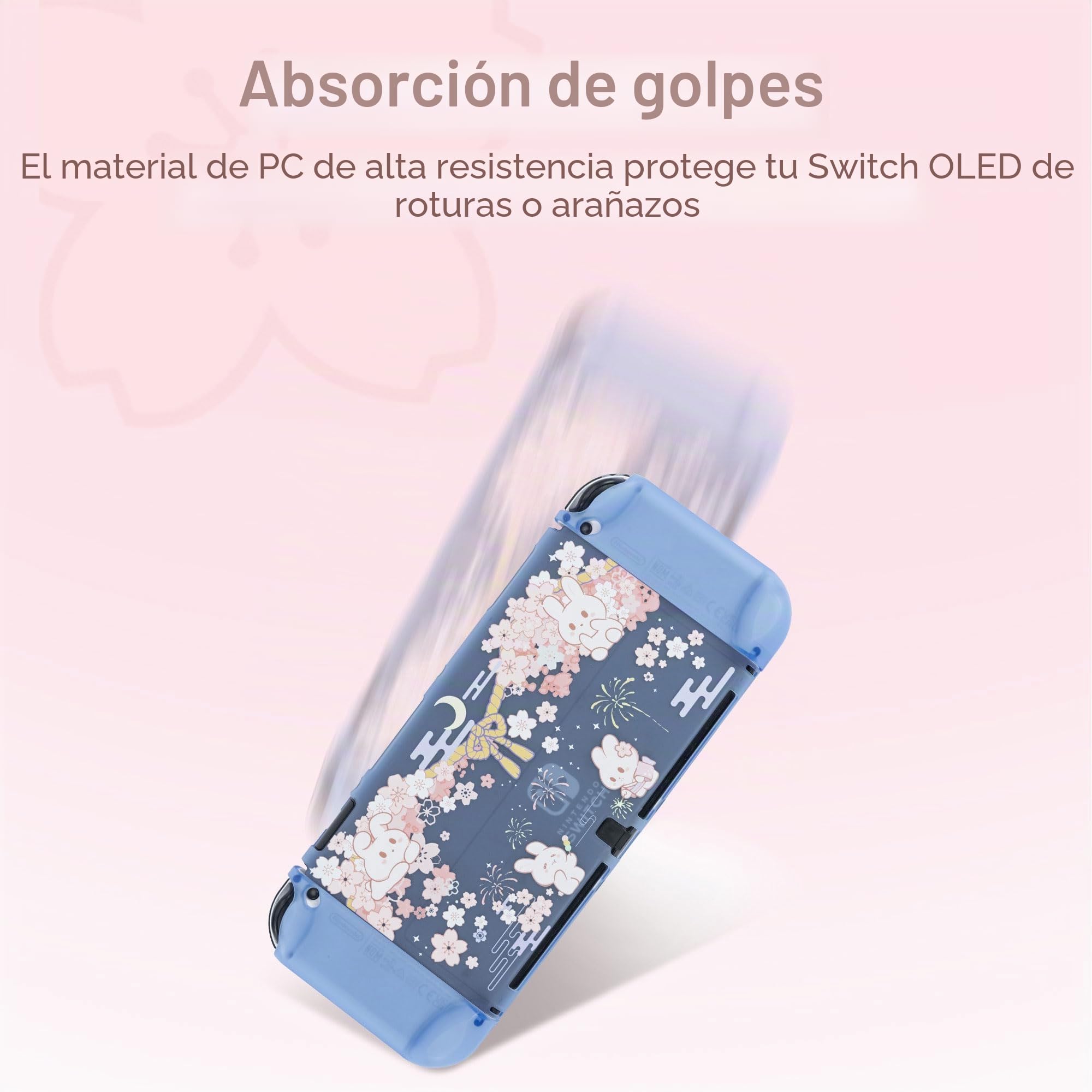 GeekShare Funda protectora rígida de policarbonato para Switch OLED modelo Cute Bunny Slim Cover Case compatible con Nintendo Switch OLED - Conejo Sakura morado
