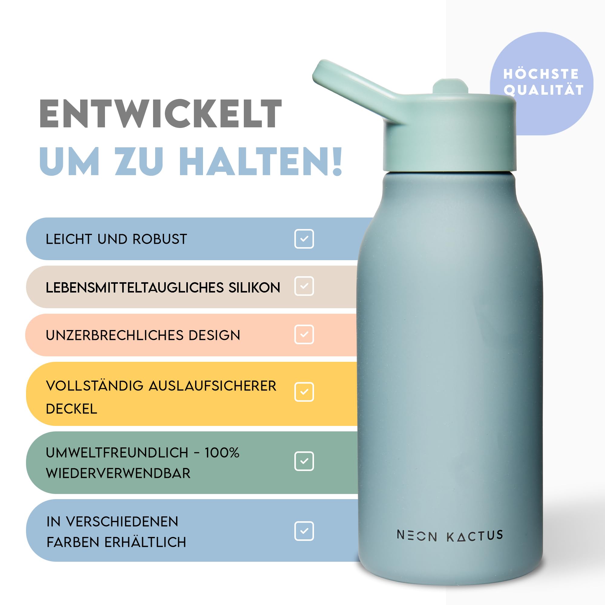 Neon Kactus Kinder Trinkflasche – Tritan, 340 Ml, Mit Strohhalmdeckel & Griff, BPA-frei, Für Schule & Sport