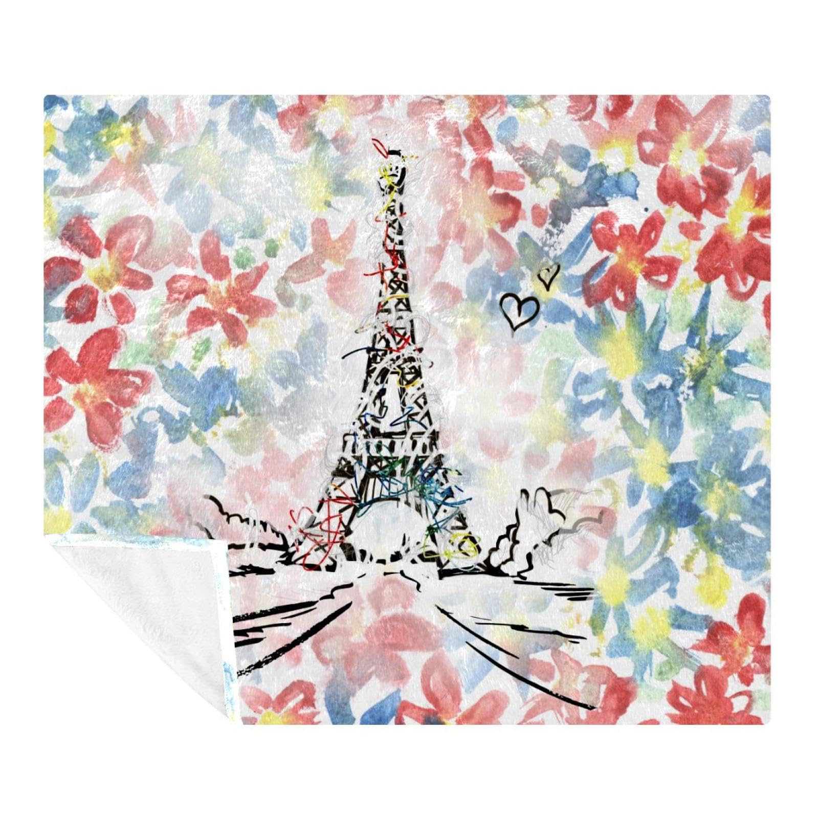 Couverture polaire microfibre haut de gamme design aquarelle Paris